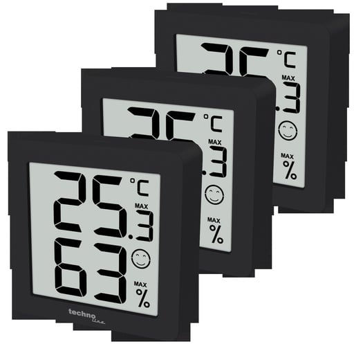 "WS9425 Thermo-Hygrometer 3er Set schwarz – Digitales Thermometer & Hygrometer für Innenräume, Temperatur- und Luftfeuchtigkeitsmesser, MIN/MAX, Komfortanzeige, Magnet & Wandhalterung image"