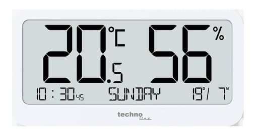 "WS9455 Thermo-Hygrometer mit mit extrem scharfen Display ohne Verschwimmen der LCD Anzeige, selbst wenn der Winkel ungünstig ist, Innenthermometer & Hygrometer, Temperatur- und Luftfeuchtigkeitsanzeige, Max/Min-Werte, Kalender, großes LCD-Display, weiß image"