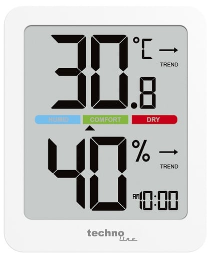 "WS9456 Thermo-Hygrometer mit Uhrzeit, Innenthermometer & Hygrometer, Raumklima-Monitor, Komfortanzeige, Min/Max-Speicher, Trendanzeige, Hintergrundbeleuchtung über Berührungs-Sensor, weiß image"