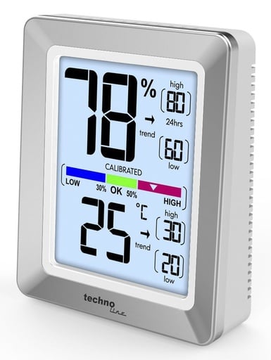 "WS9460 Raumklimastation mit moderne Front, farbige Anzeige, Touchsensor für Beleuchtung, silber - weiß image"