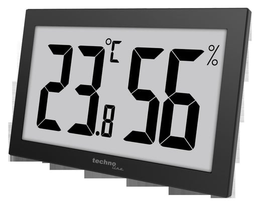 "WS9465 Bürothermometer, Thermometer - Hygrometer, Temperatur- und Luftfeuchteüberwachung, sehr gut ablesbares Display, schwarz, mit etra großer Anziege für Büro, Hotel, Foyer, Zuhause image"
