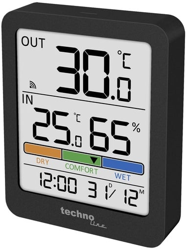 "WS9488 Funk-Thermo-Hygrometer mit Außensensor, Innen- & Außentemperatur, Luftfeuchtigkeit, Komfortanzeige, Max/Min-Speicher, Uhr, Datum, Hintergrundbeleuchtung image"