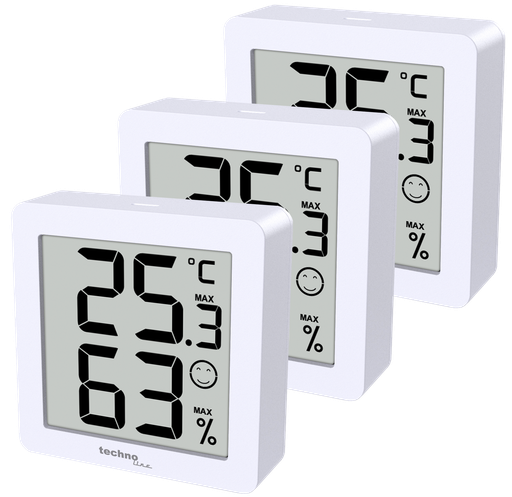 "WS9425 Thermo-Hygrometer 3er Set weiß – Digitales Thermometer & Hygrometer für Innenräume, Temperatur- und Luftfeuchtigkeitsmesser, MIN/MAX, Komfortanzeige, Magnet & Wandhalterung image"