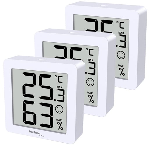 "WS9425 Thermo-Hygrometer 3er Set weiß – Digitales Thermometer & Hygrometer für Innenräume, Temperatur- und Luftfeuchtigkeitsmesser, MIN/MAX, Komfortanzeige, Magnet & Wandhalterung image"