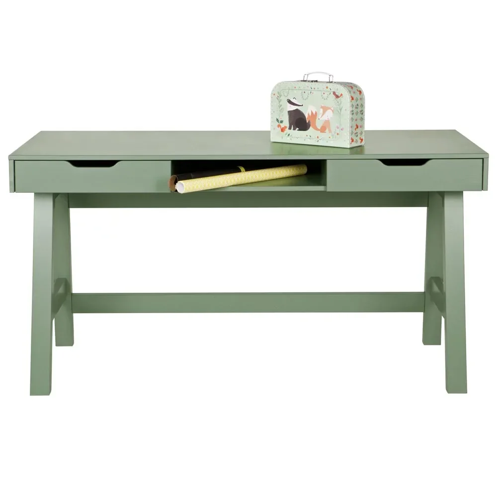"WOOOD - Schreibtisch Nikki, Kiefer, grün, 75x140x62 cm image"