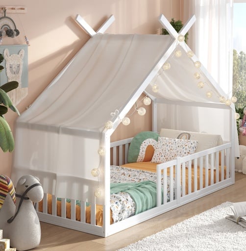 "Alavya Home Bodenbett DREAM 80x160 cm Buche - Weiß image"