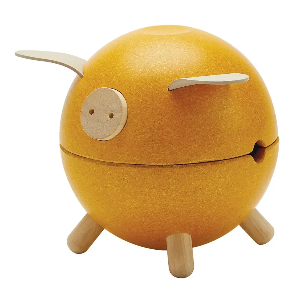 "Plan Toys Sparschwein Holz gelb image"