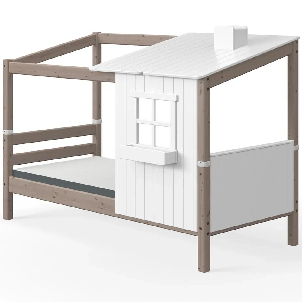 Flexa Einzelbett Haus mit halbem Dach weiss braun