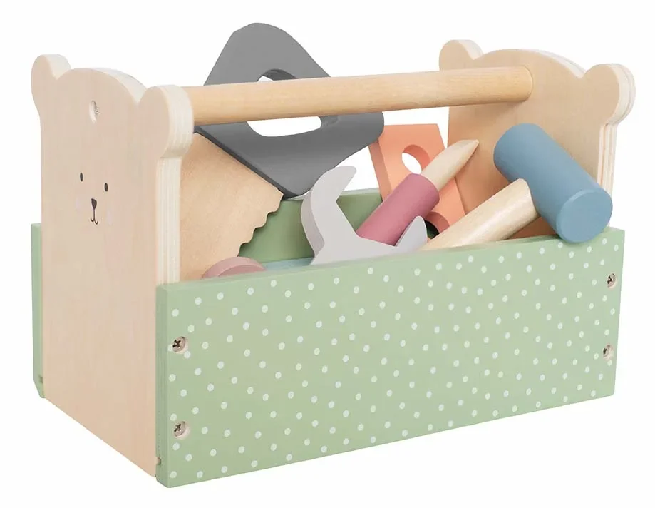 Jabadabado Kinderspielzeug, Kinderwerkzeug, Werkzeugkiste Holz - Teddy, Farbe: grün