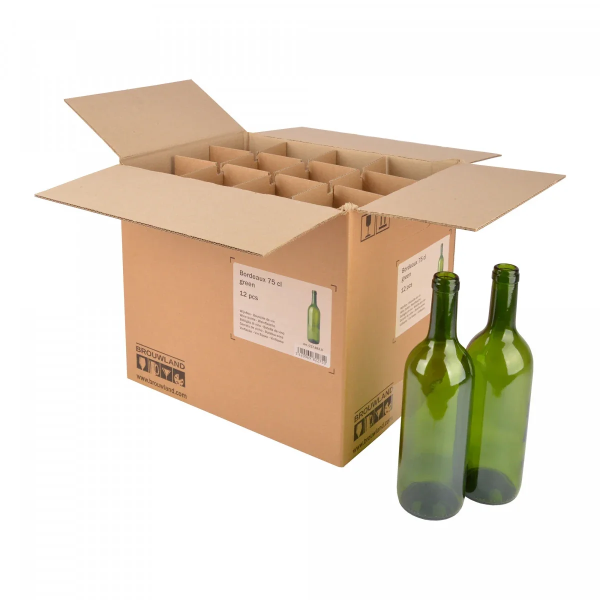 "12er Weinflaschen-Karton (Bordeaux 75 cl) - Stabile & umweltfreundliche Flaschenaufbewahrung, Farbe: grün image"