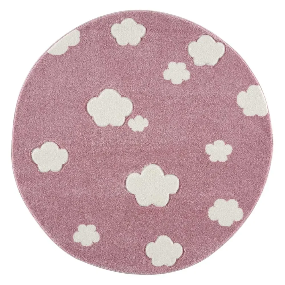 "Livone Teppich rund Wolken rosa image"