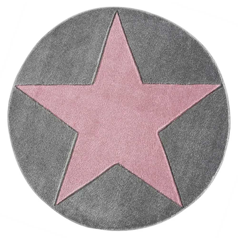 "Livone Teppich Stern rosa auf grau rund, Teppichgrösse: Ø 133 cm image"
