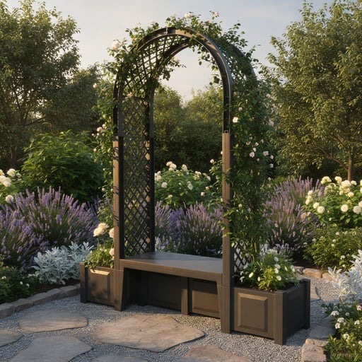 "Gartenbank „Brüssel“ mit Pflanzkästen und Rosenbogen, anthrazit image"