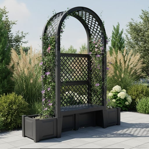 "Gartenbank „Amsterdam“ mit Pflanzkästen, Rosenbogen und Spalier, anthrazit image"