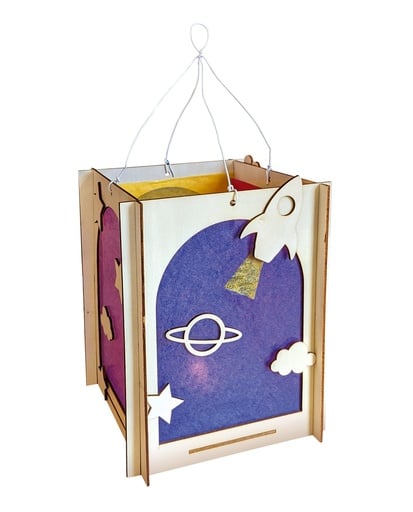 "Holzbauset Laterne groß zum Selbstgestalten, Laser Cut, mit Teelichthalterung, Draht und Pergamentpapier image"