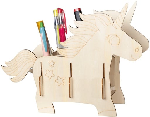 "Holzbausatz Stiftehalter Einhorn zum Bemalen, Laser Cut + Print, 7 Teile, 25 x 19 cm image"