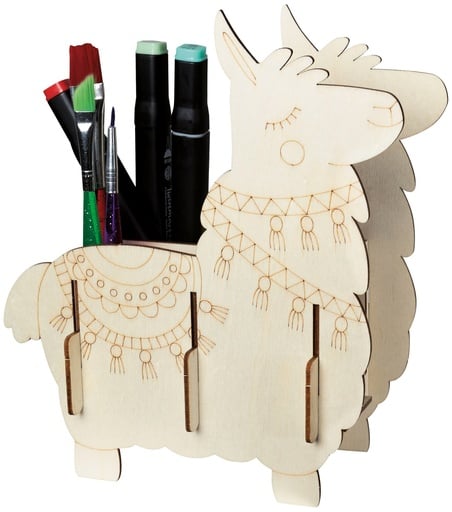 "Holzbausatz Stiftehalter Lama zum Bemalen, Laser Cut + Print, 7 Teile, 18 x 20 cm image"