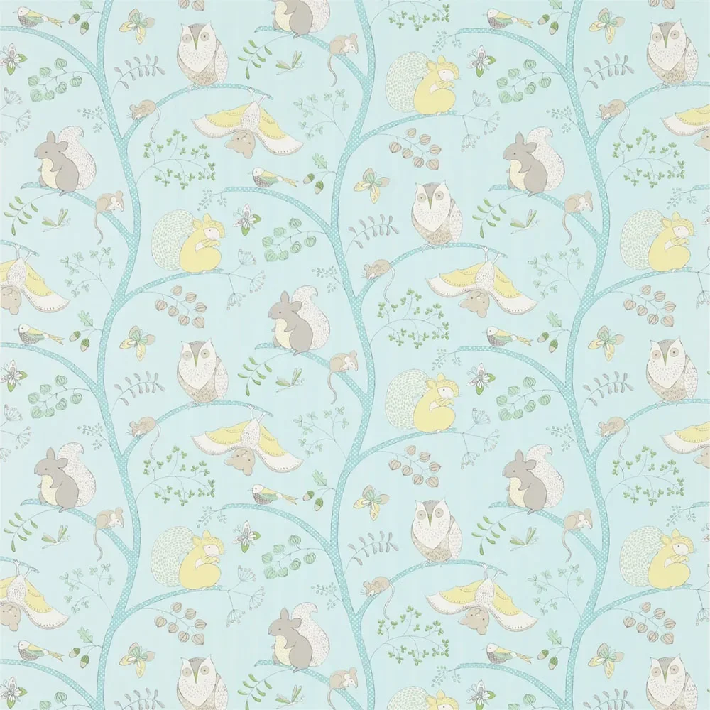 "Little Sanderson Abracazoo Motivstoff Baumtiere hellblau image"
