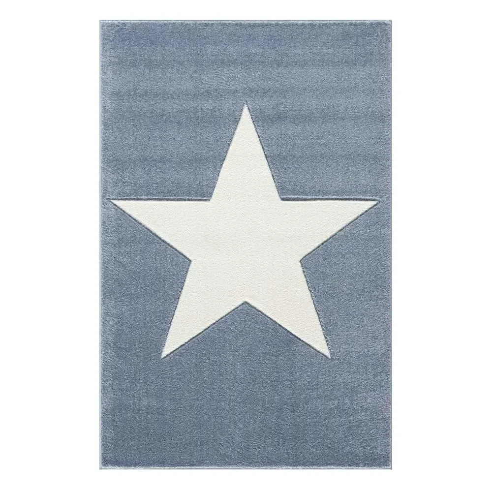 "Livone Kinderteppich Stern weiss auf blau, Teppichgrösse: 160 x 230 cm image"