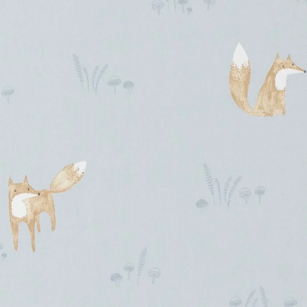 "Casadeco My Little World Stoff Füchse braun auf hellblau image"