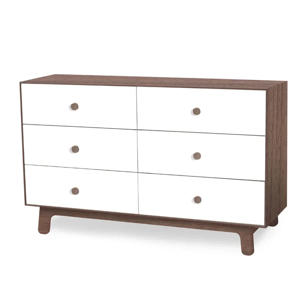 "Oeuf Kommode Merlin 6 Schubkästen weiß/Walnuss Füße Sparrow, Farbe Füsse: Birke image"