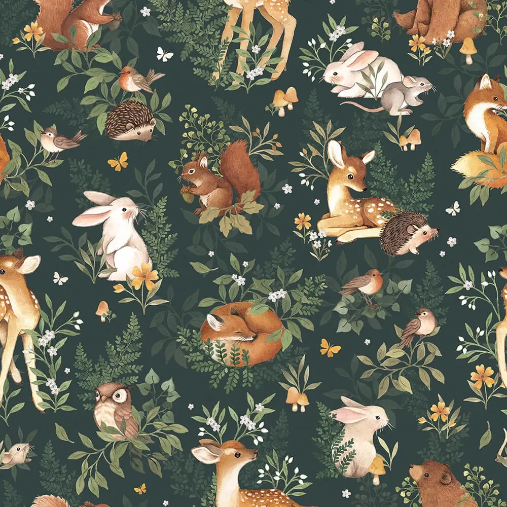 "Lilipinso Vlies Tapete Waldtiere im Blättergetümmel grün image"