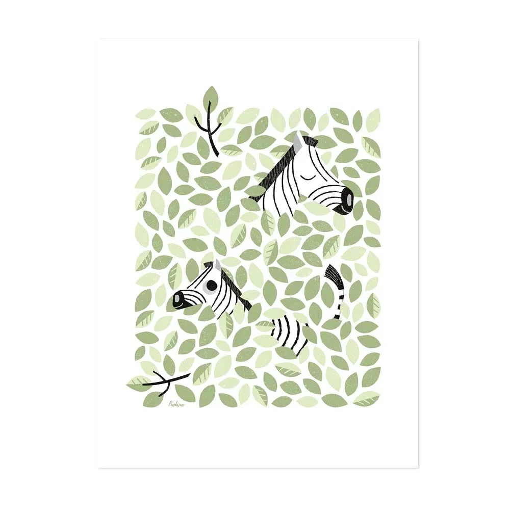 Lilipinso Poster Hide & Seek Zebras im Blättergetümmel grün
