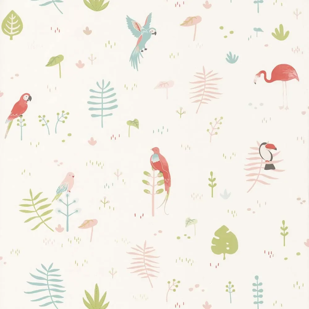 "Casadeco Kindertapete Happy Dreams Tropen mint koralle image"