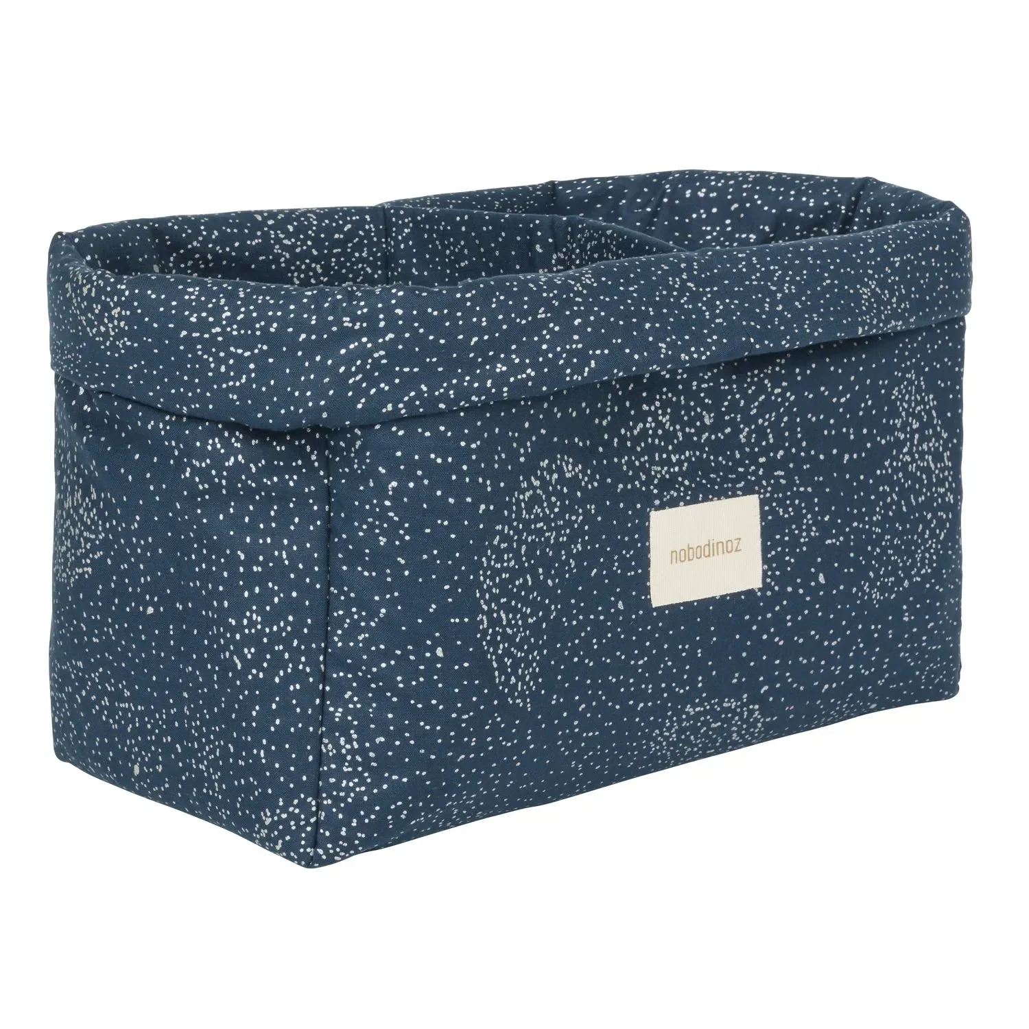 Nobodinoz STORIES Wäschekorb, Aufbewahrungskorb, Spielzeugkorb Doppelter, 30 x 15 x 15 cm, Farbe: Goldblase/ Nachtblau