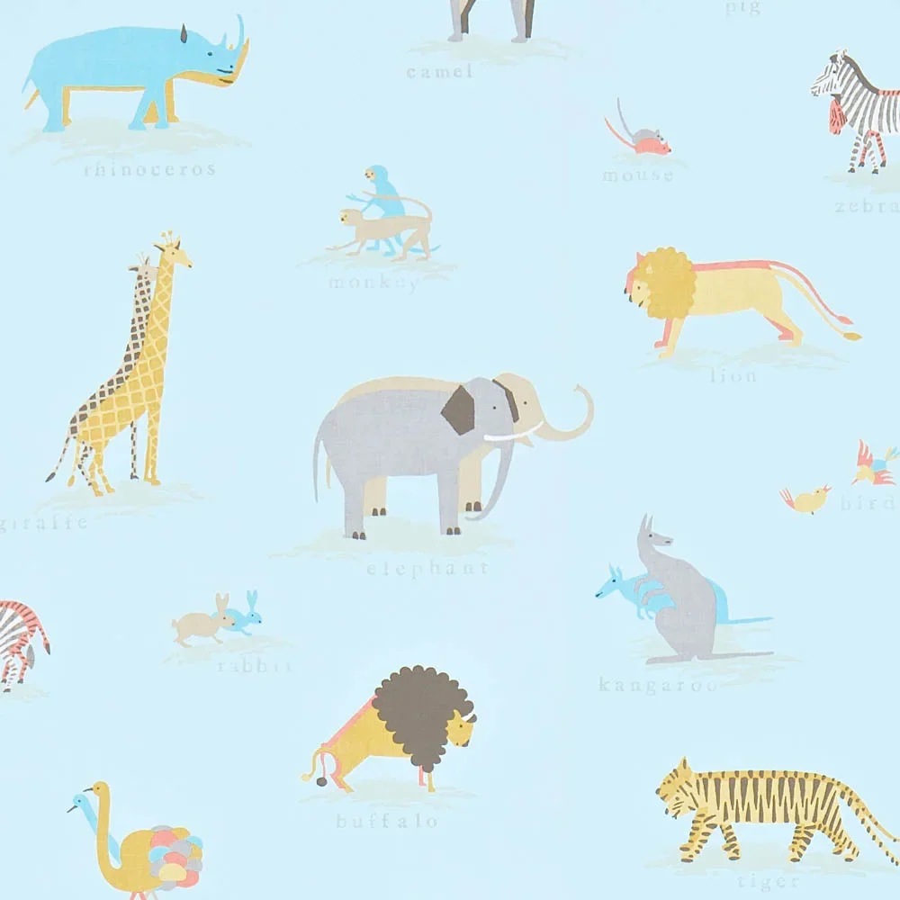 "Little Sanderson Abracazoo Motivstoff Safari Tiere hellblau image"