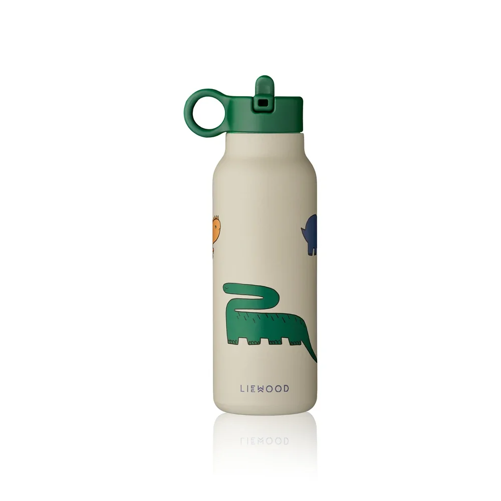 Liewood Kinder Wasserflasche, Trinkflasche Falk 350 ml - Recycelter Edelstahl, Isoliert, Auslaufsicher, Farbe: Dinosaurier / Nebel