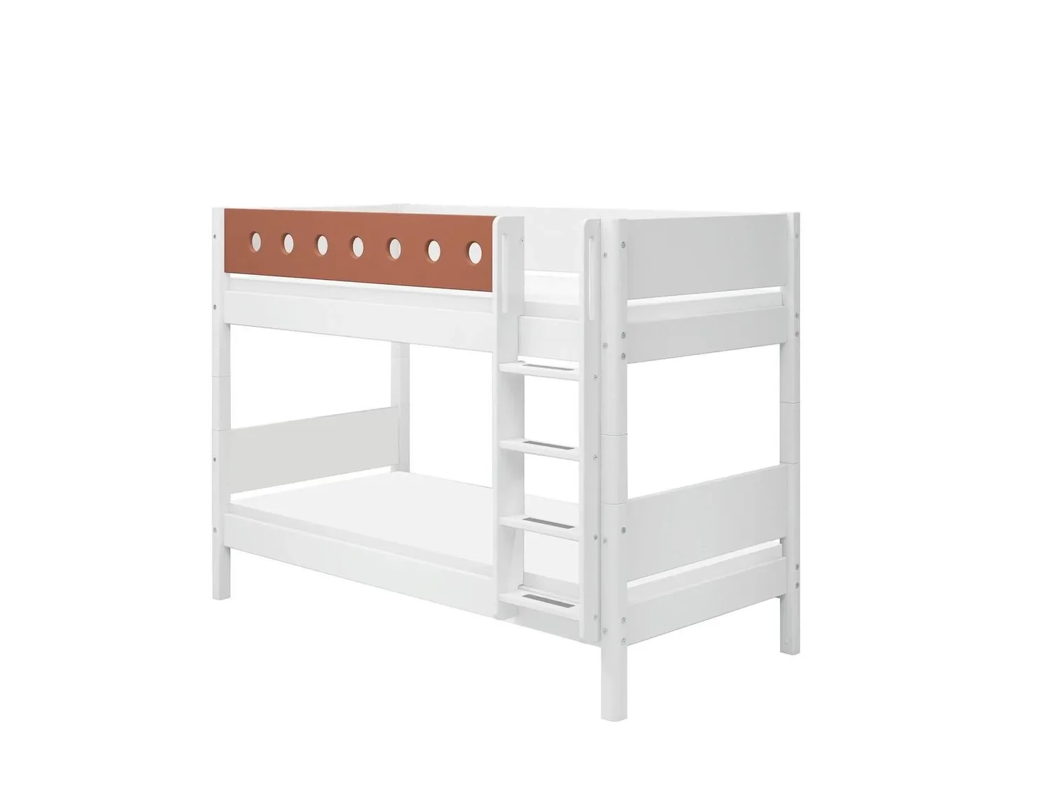 "FLEXA Kinderbett, Etagenbett mit Gerader Leiter – Hochwertiges MDF und Kiefer, 90x200 cm, Platzsparende Lösung, Farbe: Weiß/Errröten image"