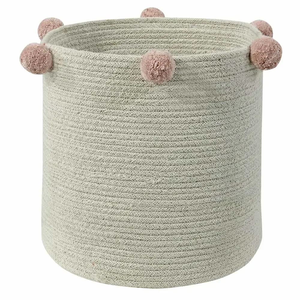 "Lorena Canals Aufbewahrungskorb Bubbly natur Pom Poms rosa image"