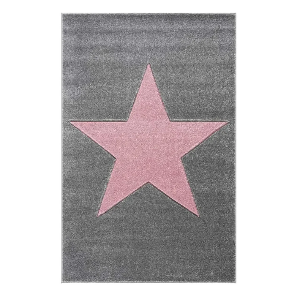 "Livone Kinderteppich Stern rosa auf grau, Teppichgrösse: 120 x 180 cm image"