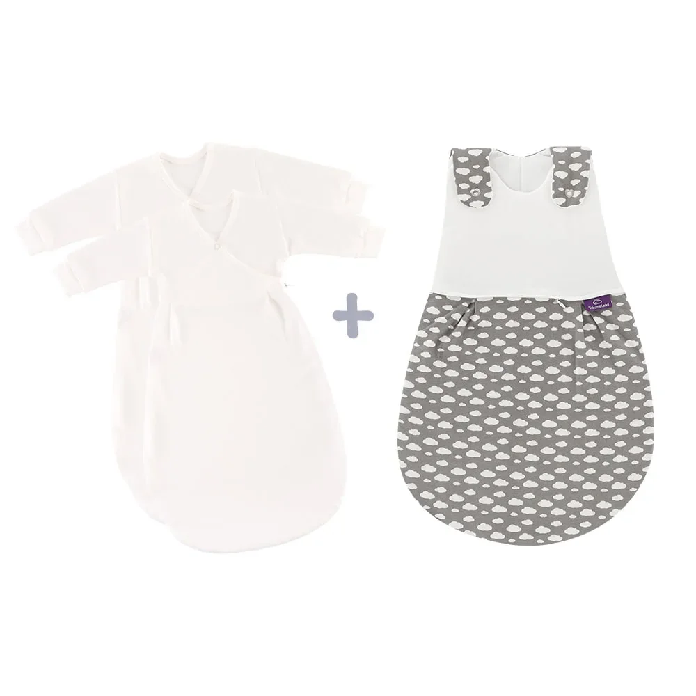 "Träumeland Liebmich Baby Schlafsack, Schlummersack, Innenschlafsack Set - Wolke Grau 3tlg. Set, Grösse: 80/86 image"