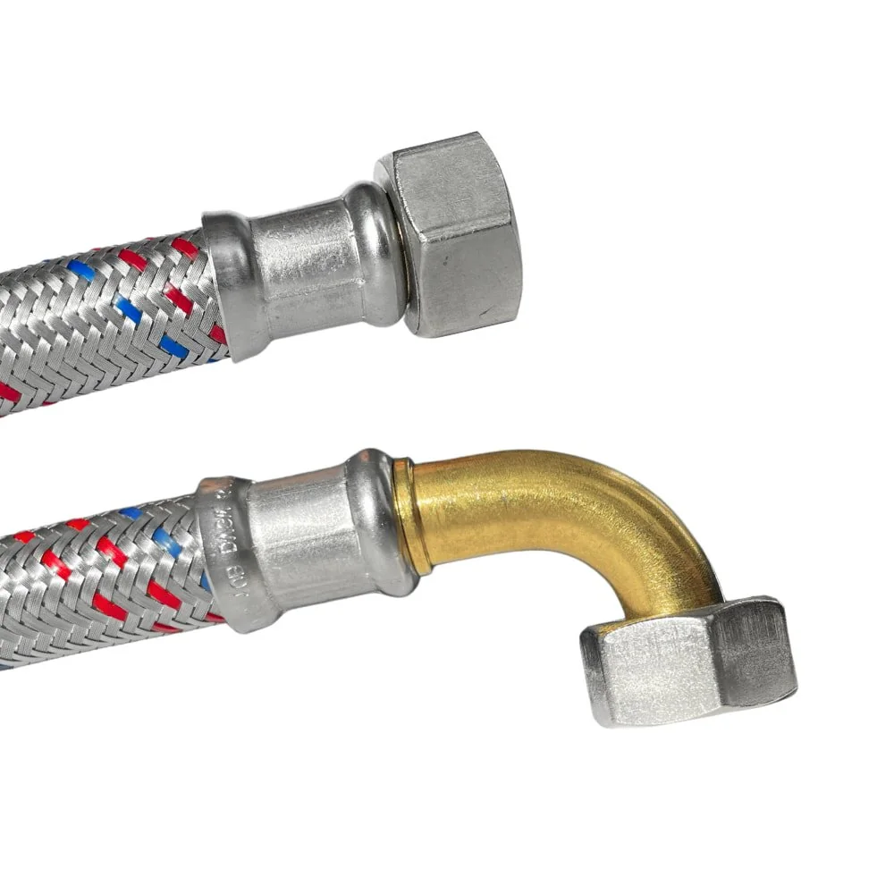 "DN13 DVGW Panzerschlauch m. Edelstahlumflechtung 3/4" ÜM  x 3/4" ÜM Bogen 1500 mm image"
