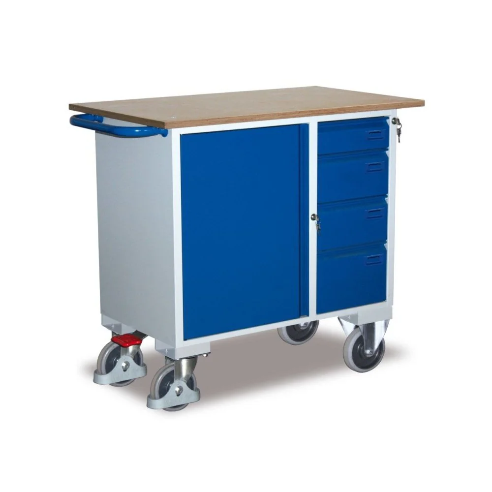 "Werkstattwagen, Werkzeugwagen, 4 Schubladen, Schrank, Ladefläche, 400 kg image"
