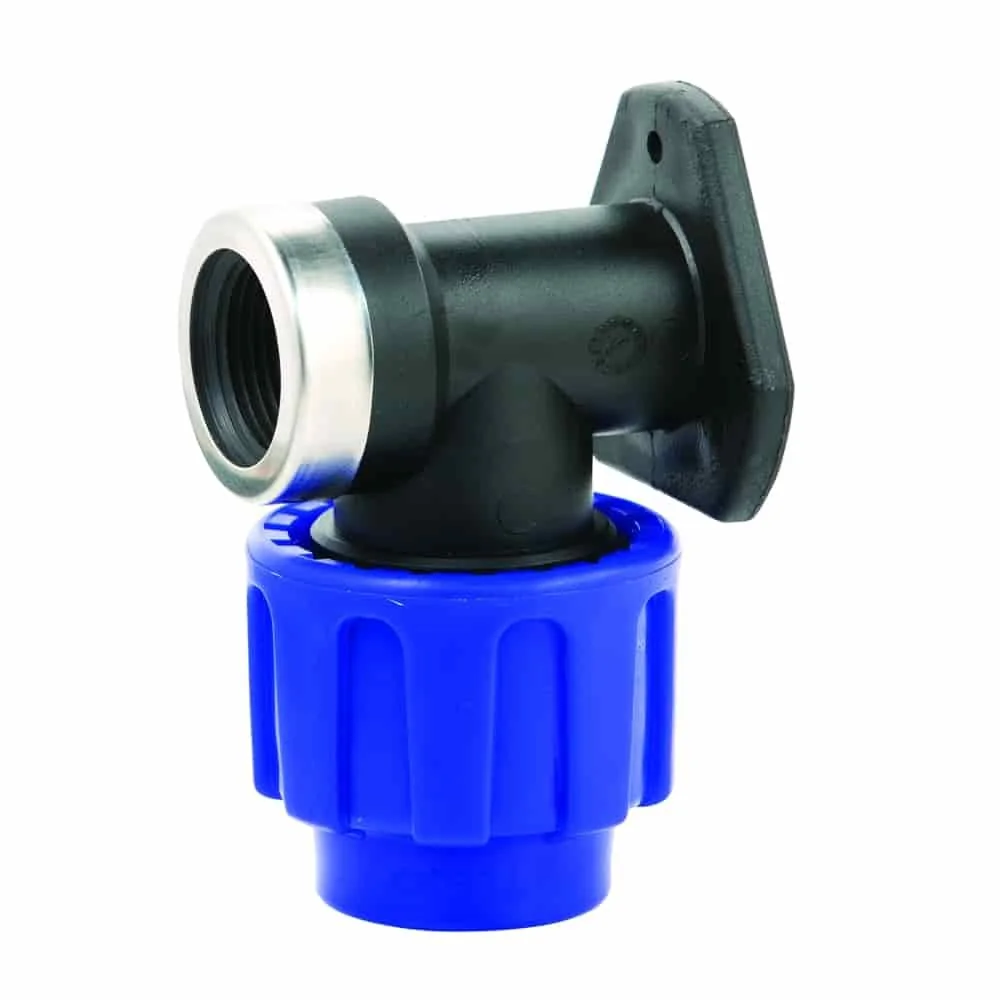 "PP PE Rohr Verschraubung 90° verst.Wandhalterung 25 x 3/4" IG image"