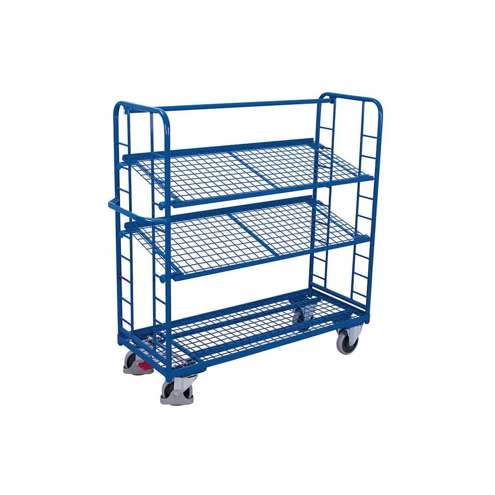 Etagenwagen mit 3 Drahtgitterböden pulverbeschichtet 250 kg Traglast Typ M + EasySTOP