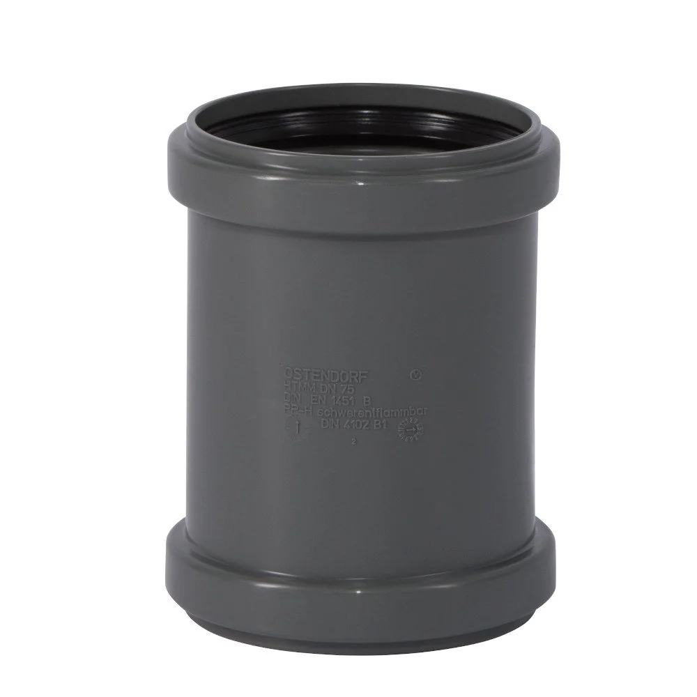 "HT Rohr 75mm, HTsafeMM Doppelmuffe DN75, Abwasserrohr, Doppelmuffe HT image"