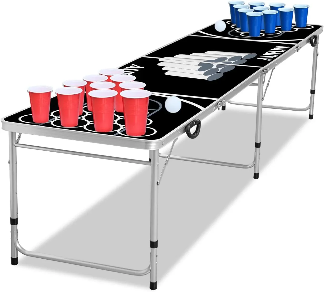 "Bierpong Tisch für Partys mit 100 Bechern, 6 Bällen, 242x62 cm schwarz image"