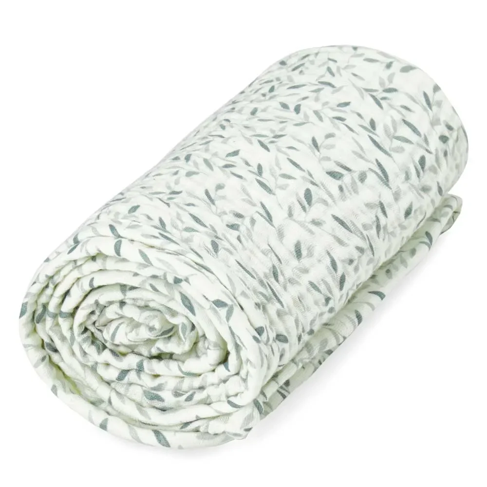 "Cam Cam Muslin Babydecke "Green Leaves" grüne Blätter image"