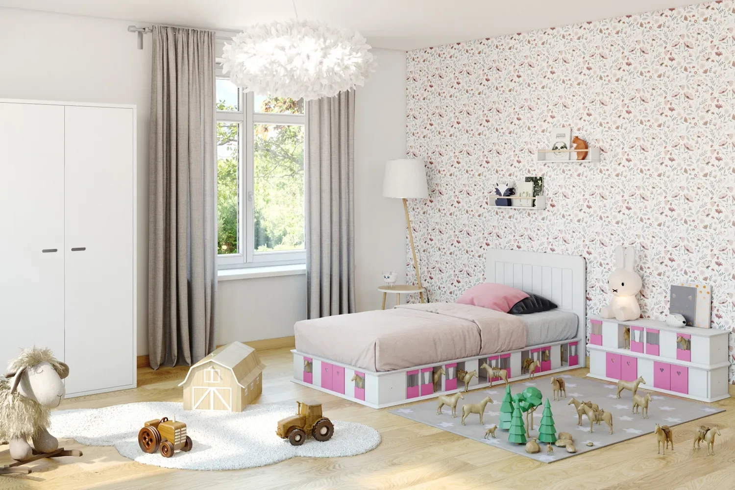 "Mathy by Bols BOXES Kinderbett 2 Seiten Stall rosa 90 x 190 image"