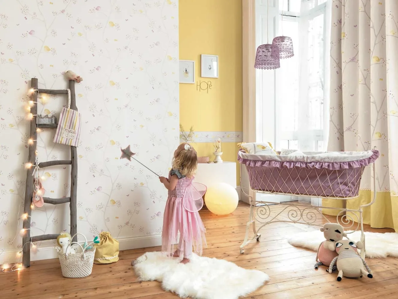 "Casadeco My Little World Tapete Vögelchen braun rosa image"