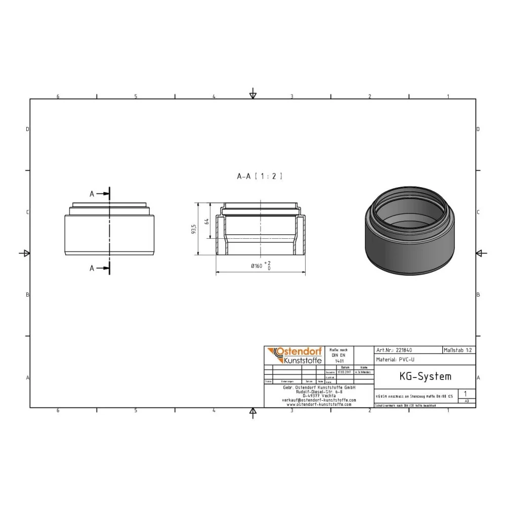 "KG Rohr 125, KGUSM Anschluss, Steinzeug Muffe, DN 125, Abwasserrohr image"