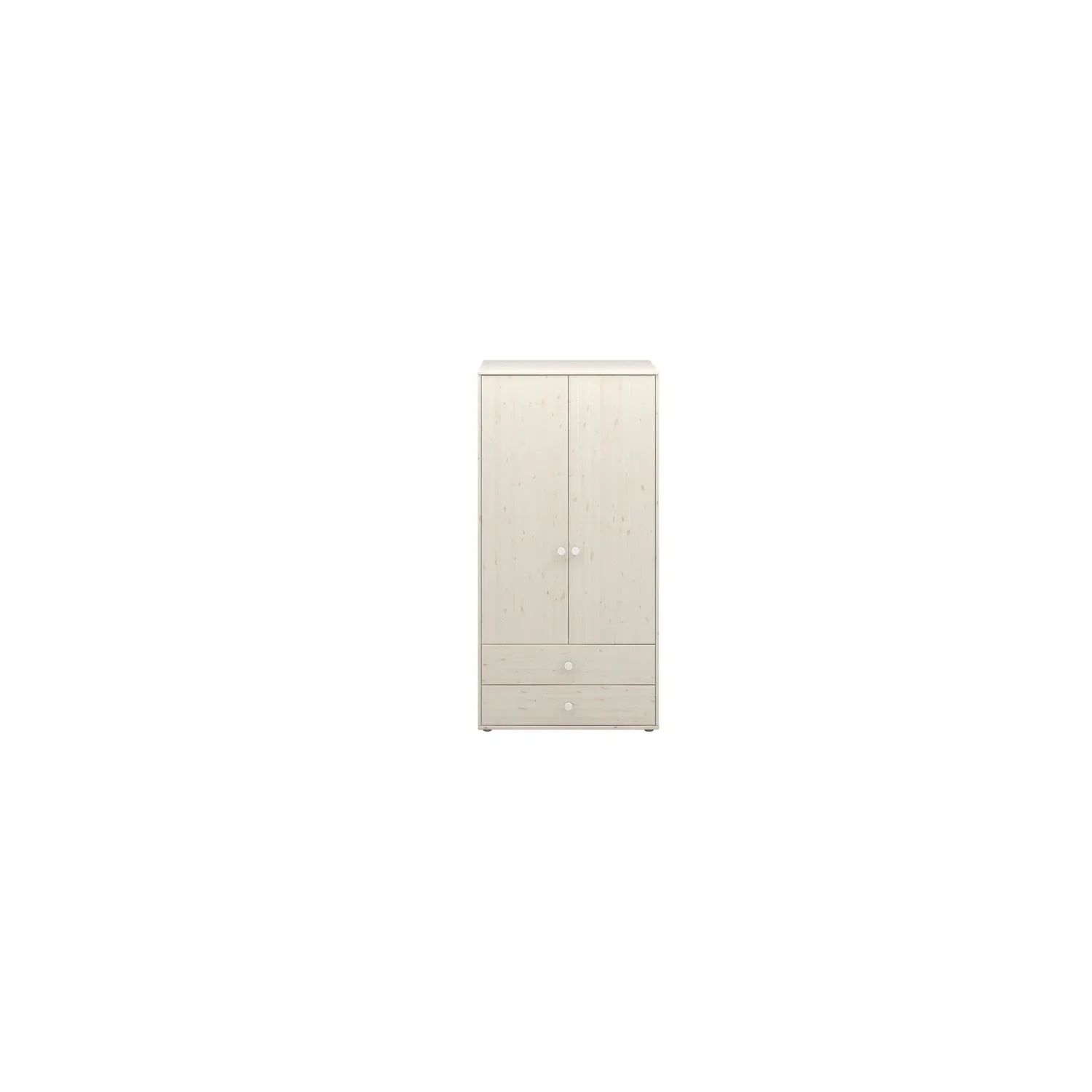 "Flexa Kleiderschrank - Classic, mit 2 Türen und 2 Schubladen, 101,3x202,5 cm, Farbe: Weiß gekalkt / Weiß gekalkt / Weiß image"