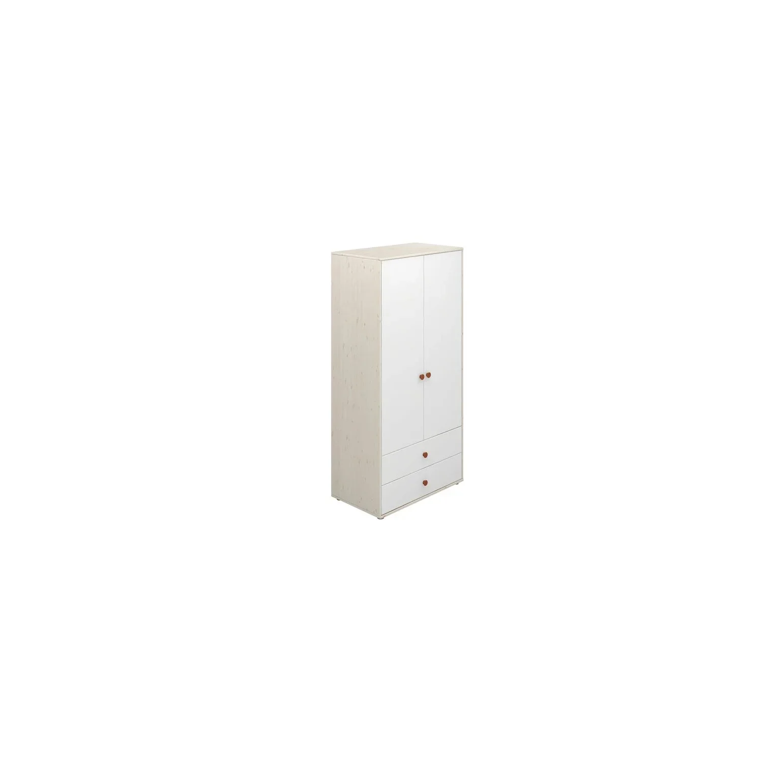 "Flexa Kleiderschrank - Classic, mit 2 Türen und 2 Schubladen, 101,3x202,5 cm, Farbe: Weiß gekalkt / Weiß / Rouge image"
