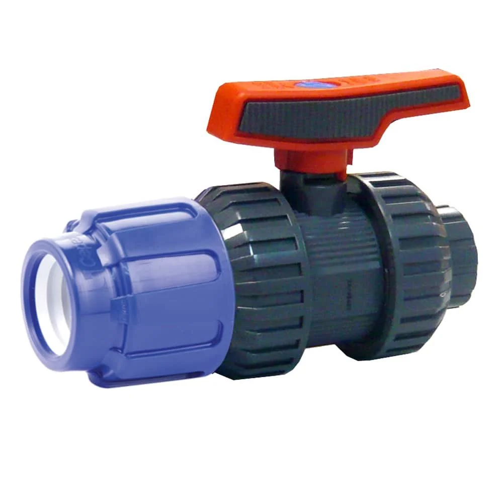 "PE Rohr Verschraubung, Kugelhahn 20mm, 1/2" IG, PP Klemmverschraubung, Trinkwasserfitting image"