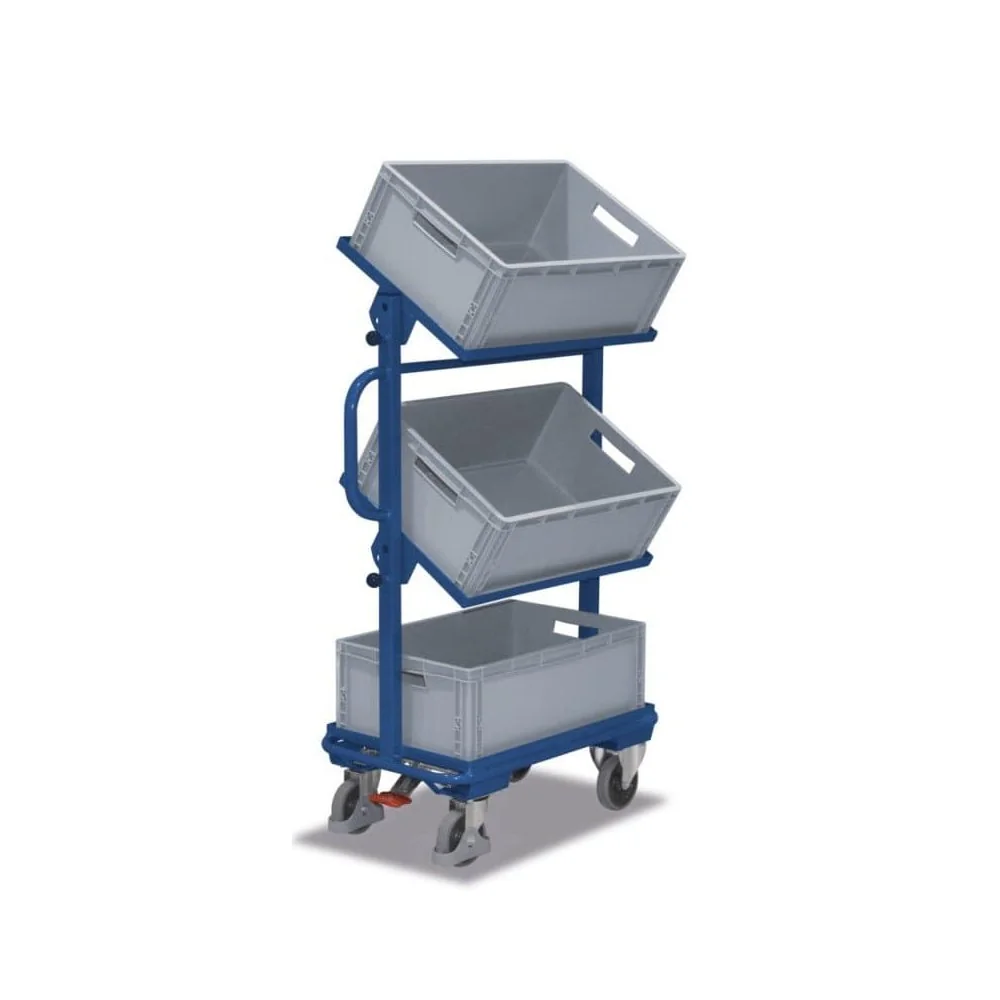 "Werkstattwagen, Beistellwagen offen, 3 Kunststoffkästen, neigbar, EasySTOP, 200 kg Traglast image"
