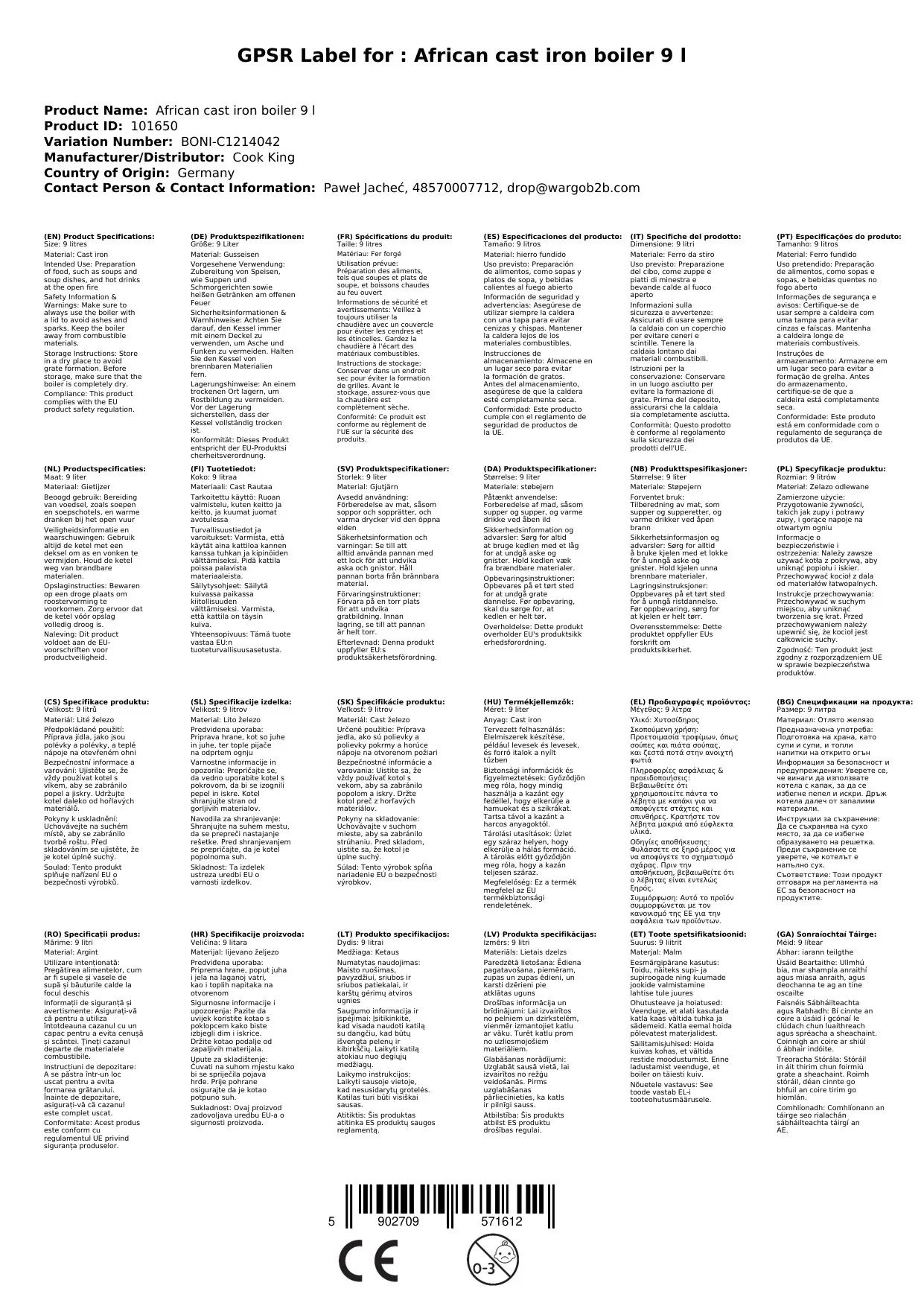 "Gusseisenkessel 9l, Kessel für offenes Feuer, Gulaschkessel, Feuerkessel image"